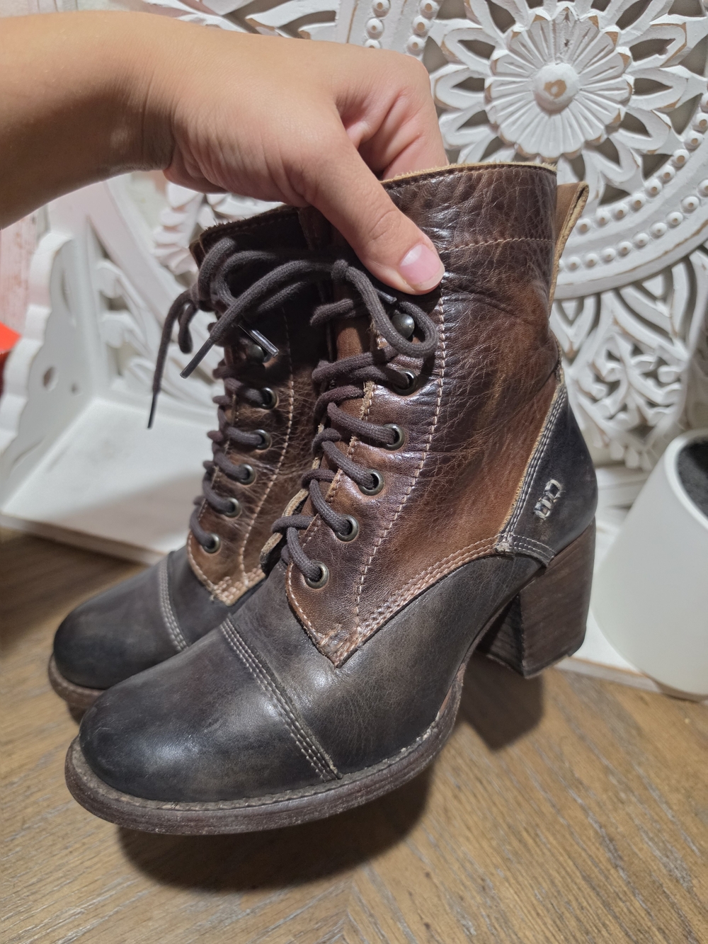Leather Lace-Up Ankle Boots - Brown/Black - Picture 6 of 12